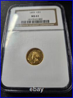 1855 $1.00 Indian Princess Head Gold Coin NGC MS61