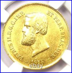 1855 Brazil Gold Pedro II 5,000 Reis Coin 5000R Certified NGC MS62 (BU UNC)
