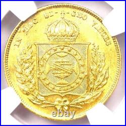 1855 Brazil Gold Pedro II 5,000 Reis Coin 5000R Certified NGC MS62 (BU UNC)