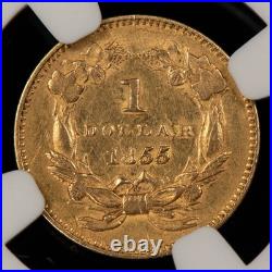 1855 G$1 Indian Princess Gold Dollar Tough Variety Type 2 NGC AU Dets- G5008 1855 G$1 Indian Princess Gold Dollar Tough Variety Type 2 NGC AU Dets- G5008