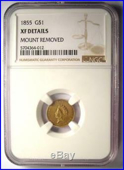 1855 Type 2 Indian Gold Dollar (G$1 Coin) NGC XF Details Rare Type Two
