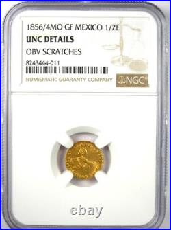 1856/4 Mexico Gold Half Escudo Coin 1/2E NGC Uncirculated Details (UNC MS)