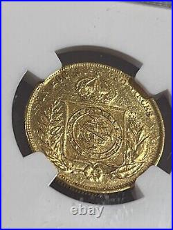 1856 Brazil 10,000 Reis Gold Coin Graded VF 35 by NGC Low Mintage