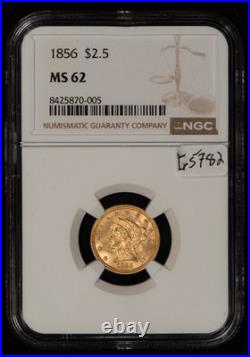 1856 G$2.50 Liberty Head Gold Quarter Eagle NGC MS 62 VIDEO G5782
