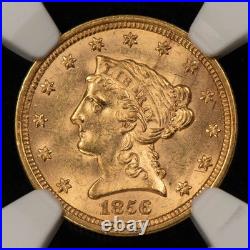 1856 G$2.50 Liberty Head Gold Quarter Eagle NGC MS 62 VIDEO G5782