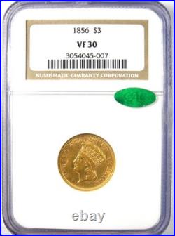 1856 Three Dollar Indian Gold Coin $3 Certified NGC VF30 CAC Rare Type