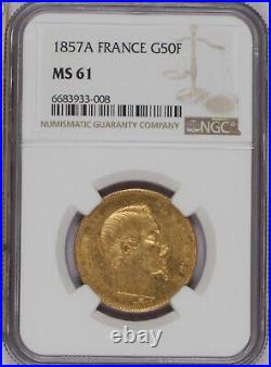 1857-A France Gold 50 Francs NGC MS61