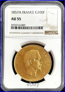 1857 A Gold France 100 Francs Napoleon III Coin Ngc About Uncirculated 55