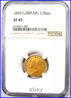 1859 Britain Victoria Gold Half Sovereign UK Coin 1/2S Certified NGC XF45 (EF)