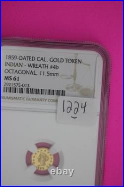 1859 MS 61 Indian Gold Token Label Error Its Round Says Octagonal Rare NGC 1224