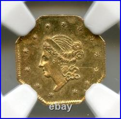 1860 G$1 California Fractional Gold, Bg-1102 Ngc Ms61 Super Nice