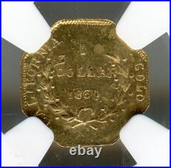 1860 G$1 California Fractional Gold, Bg-1102 Ngc Ms61 Super Nice
