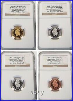 1861 Confederate Restrikes Ngc Smithsonian 2011 4 Coin Set Gold-platinum