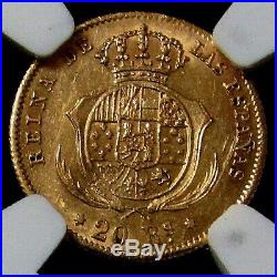 1861 Gold Spain 20 Reales Queen Isabel II Ngc Mint State 61