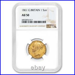 1861 Great Britain Gold Sovereign Victoria Shield AU-50 NGC