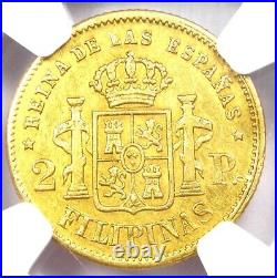 1861 Spain Philippines Gold 2 Pesos G2P Coin Certified NGC XF Detail Rare