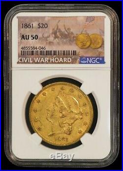 1861 US $20 Liberty Head Double Eagle Gold Coin (NGC AU 50 AU50) Civil War Hoard