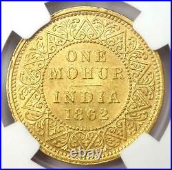 1862-C India Victoria Gold Mohur Coin 1R NGC Uncirculated Details (UNC MS)