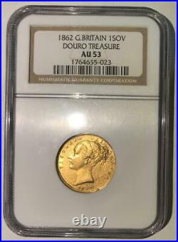 1862 Gold Sovereign Shipwreck Coin Douro Treasure NGC AU53 Great Britain