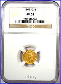 1862 Indian Gold Dollar G$1 Coin Certified NGC AU58 Rare Gold Coin