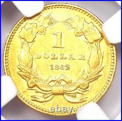 1862 Indian Gold Dollar G$1 Coin Certified NGC AU58 Rare Gold Coin