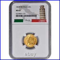 1863 10 Lire Italian Gold 5-Coin Set NGC MS63