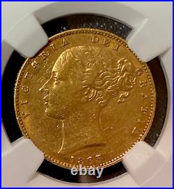1863 NGC AU53 Victoria Shield Back Gold Sovereign. Very Rare No Dye number