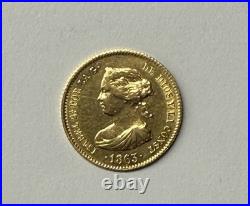 1863 Spain 40 Reales Barcelona Gold Coin