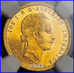 1865-E, Transylvania, Francis Joseph I. Gold Ducat Coin. Karlsburg! NGC MS-63