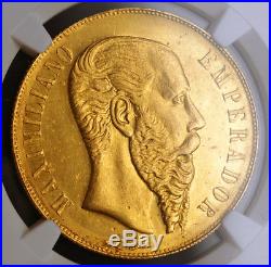 1866, Mexico (Empire), Maximilian I. Gold 20 Pesos Coin. 8,274 Struck! NGC UNC+