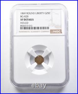 1869 California Fractional Gold Round Liberty 25 Cents BG-828 XF NGC 1610