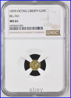 1870 OCTAG LIBERTY BG-761 G25C, NGC Certified, Gold, Free Shipping