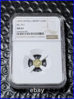 1870 OCTAG LIBERTY BG-761 G25C, NGC Certified, Gold, Free Shipping
