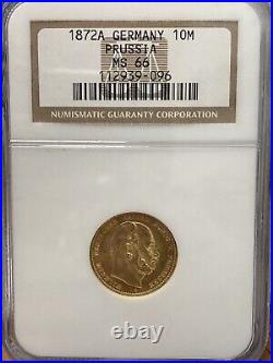1872a Germany 10m Prussia Gold Coinngc Ms 66