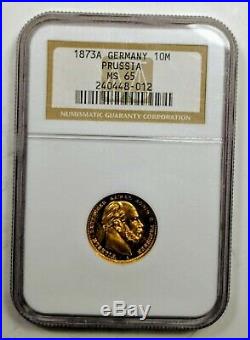1873 A Germany Prussia Gold 10 Mark NGC MS 65