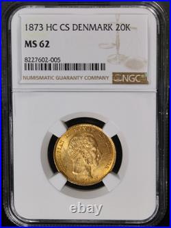 1873 HC CS Denmark Gold 20 Kroner NGC MS62 1873 HC CS Denmark Gold 20 Kroner NGC MS62