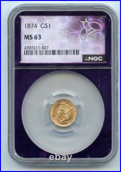 1874 $1 Gold Indian Princess NGC MS63 Trader Bea