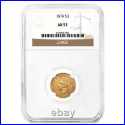 1874 $3 Gold Indian Head NGC AU53 Brown Label
