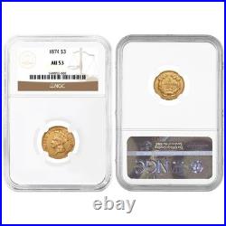 1874 $3 Gold Indian Head NGC AU53 Brown Label