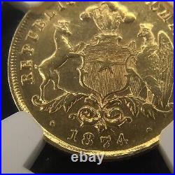 1874 Chile Gold 2 Pesos Santiago Republica De Chile Ngc Unc Details Top Pop