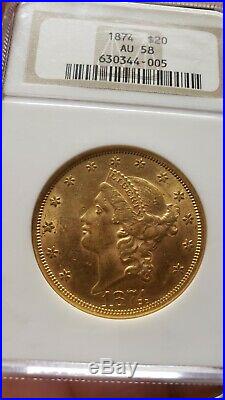 1874 Ngc Au58 20 Dollar Liberty Double Eagle Gold Coin Us