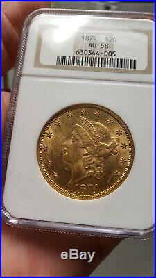 1874 Ngc Au58 20 Dollar Liberty Double Eagle Gold Coin Us
