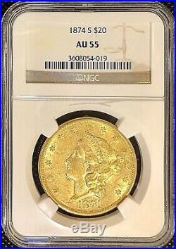1874 S $20 American Liberty Head Gold Double Eagle AU55 NGC Key Date Coin