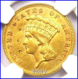 1874 Three Dollar Indian Gold Coin $3 Certified NGC AU Details Rare Type