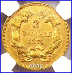 1874 Three Dollar Indian Gold Coin $3 Certified NGC AU Details Rare Type