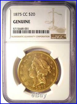 1875-CC Liberty Gold Double Eagle $20 Carson City Coin NGC Genuine AU Detail