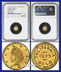 1875 California Fractional Gold NGC UNC / Gem BU / Thin Wreath / Suspended Slab