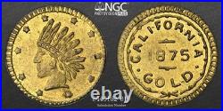 1875 California Fractional Gold NGC UNC / Gem BU / Thin Wreath / Suspended Slab