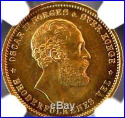 1875, Norway, Oscar II. Gold 5 Specie Daler / 20 Kroner Coin. Gem! NGC MS-65
