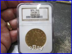 1876 TYPE 2 20 DOLLAR LIBERTY GOLD COIN IN ngc XF45 EXTRA FINE CONDITION